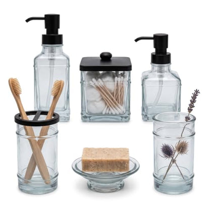 Blue Glass Bathroom Set 6-Piece Dispenser & Accessories for Counter