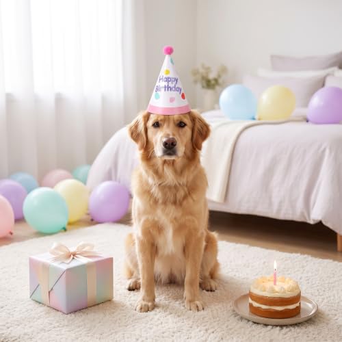 6 Pcs Colorful Birthday Hats for Adults with Fur Pom Poms - Party Supplies