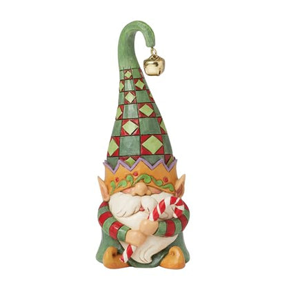 Gnome Elf Holding Candy Cane Christmas Figurine - Hand-Painted Resin Decor