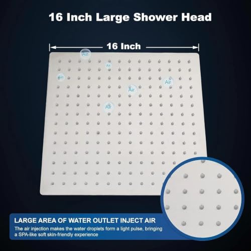 16 Inch Brushed Nickel Square Rain Shower Head - Thin Variation