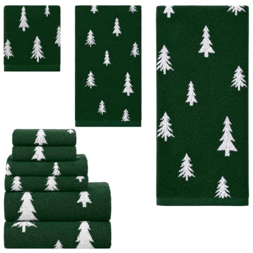 Christmas Tree Bath Towels Set - 6 Cotton Reversible Holiday Towels