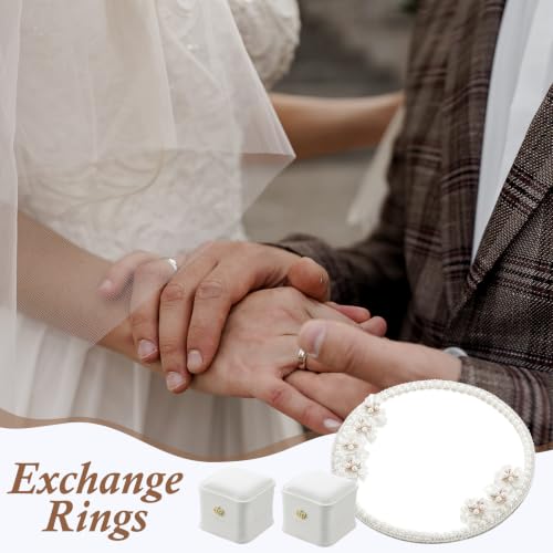 Wedding Mirror Tray with 2 Ring Boxes - Pearl Roses & Reflective Centerpiece