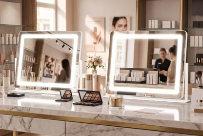 CraftCraze 22x17 Inch Dimmable Lighted Makeup Mirror with 3 Color Modes - White / 22"L x 17"W