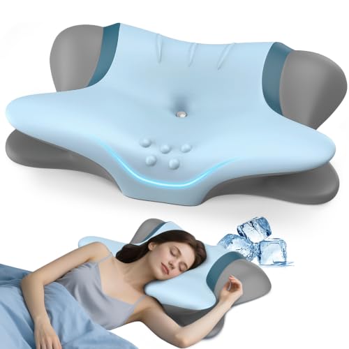 Blue Cervical Pillow for Neck Pain Relief - Ergonomic Memory Foam Support