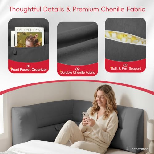 Reading Pillow for Couch Corner with Support & Pocket - Ergonomic Lumbar Cushion