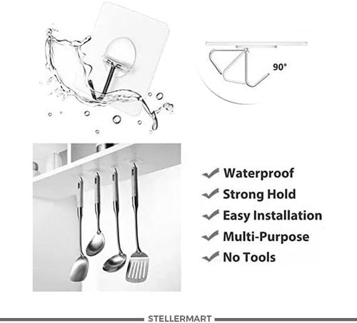 Easenest Heavy-Duty Adhesive Wall Hooks - 12 Pack Nail-Free Sticky Hangers for Bathroom & Kitchen