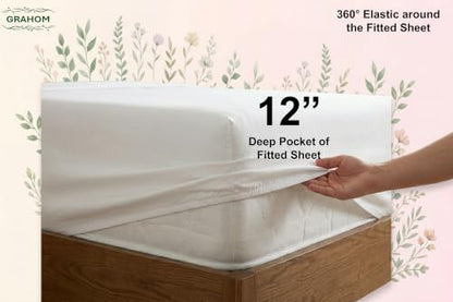 Organic Cotton Queen Bed Sheet Set Sky Blue 600 TC 4-Piece with Deep Pockets