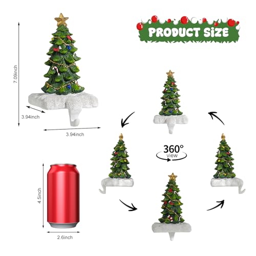 Christmas Tree Stocking Holder for Mantel 1P Resin Stocking Hanger with Sturdy Base - Festive Fireplace Decor