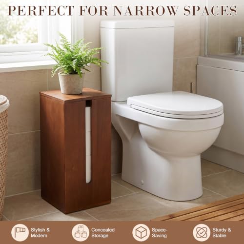 Wooden Toilet Paper Roll Holder with Lid and Storage Shelf - Rustic Bathroom Organizer