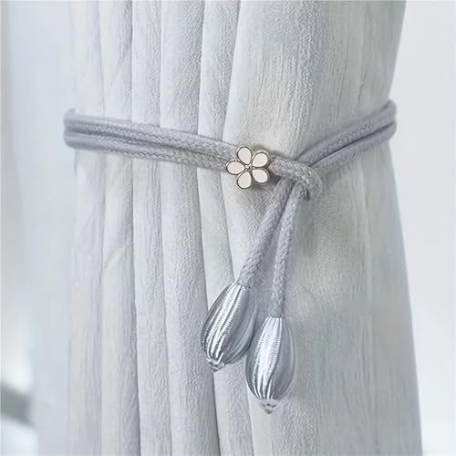 12Pcs Adjustable Curtain Ties with Flower Buckles No Drilling Light Grey