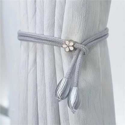12Pcs Adjustable Curtain Ties with Flower Buckles No Drilling Light Grey