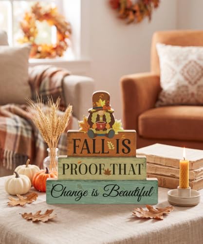Putuo Decor Fall Gnome Table Decor - Orange Sage Beige, Seasonal Mantel Accent