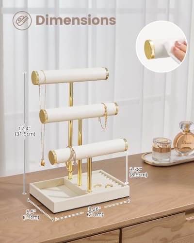 Beige 3-Tier Necklace Holder Organizer - PU Jewelry Display Stand