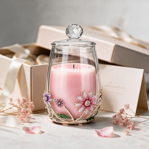 Pink Gardenia Scented Candle with Crystal Lid - Gift Jar for Women