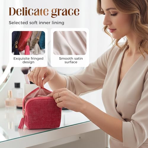 Moss Green Chenille Jewelry Case with Zippered Compartments Travel Organizer