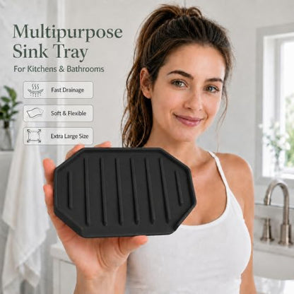 Black Silicone Soap Dish Holder for Shower - 2 Pack Large Drainage