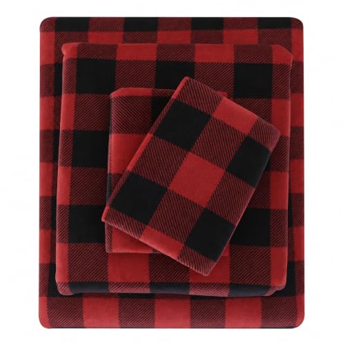 Rdbbuch Queen Plush Micro Fleece Buffalo Plaid Bed Sheet Set - Holiday Winter Flannel, Deep Pocket
