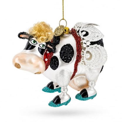Cow Glass Christmas Ornament with Sporting Wings Handcrafted Holiday Decor