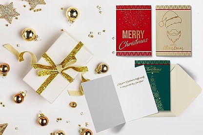 50 Pack Christmas Greeting Cards with Gold Foil - 5 x 7 High Gloss with Envelopes