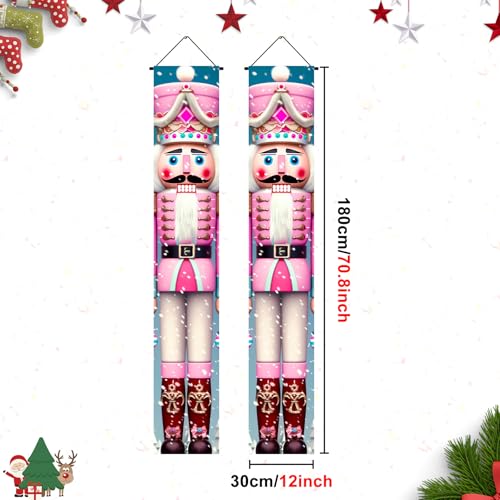 Pink Nutcracker Christmas Porch Banner Set - 71x12 Inch Holiday Door Decorations