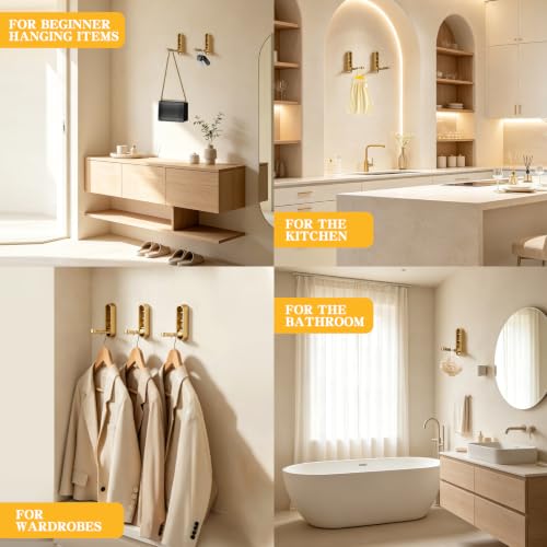 2PCS Gold Foldable Wall Hooks - 90° Screw Mounted Heavy Duty Hangars