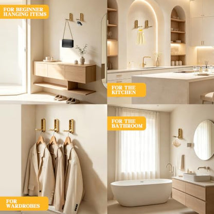 2PCS Gold Foldable Wall Hooks - 90° Screw Mounted Heavy Duty Hangars