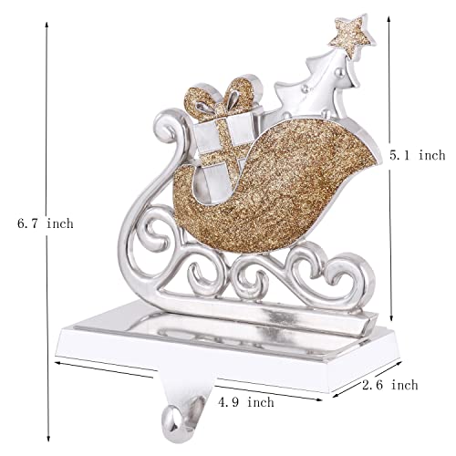 Reindeer Christmas Stocking Holders Set of 2 - Silver Anti-Slip Mantle Hangers