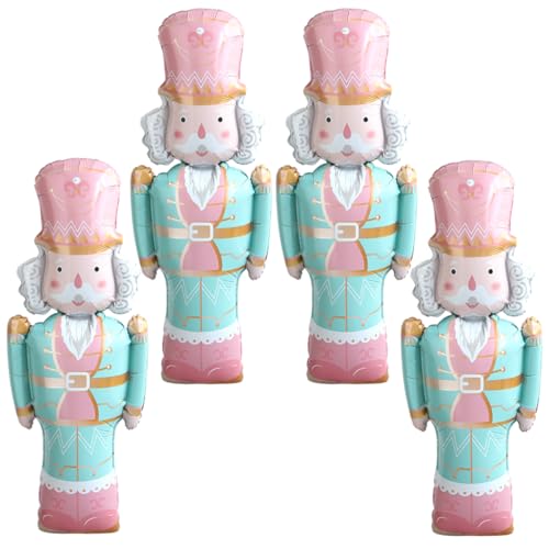 Christmas Nutcracker Foil Balloons Set - Pink & Mint Green, 37.4 Inch Holiday Decorations