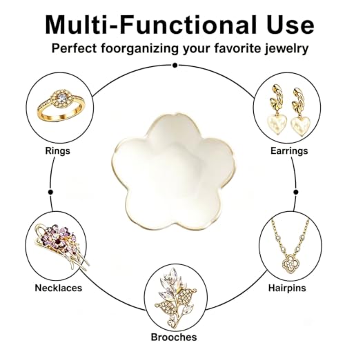 2 Pack Ceramic Flower Ring Holder Dish - White and Green Jewelry Trays