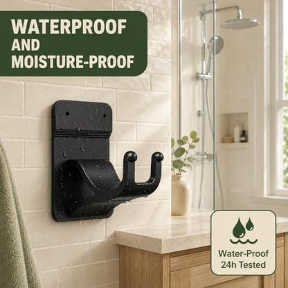 Black 8-Pack No Drill Curtain Rod Brackets with 30 lb Support - Dual-Lock Hooks