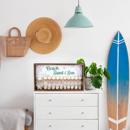 Beach Memory Shadow Box with Glass Bottles & Shells - Rustic Wooden Coastal Decor