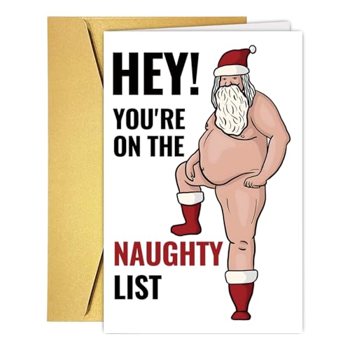 Funny Naughty Santa Christmas Card for Him & Her - NT