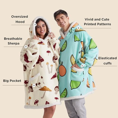 Bedsure Wearable Blanket Hoodie for Women - Mushroom, Beige, Standard