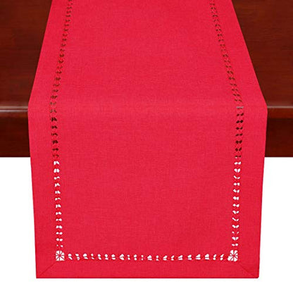 Grelucgo Handmade Hemstitched Christmas Holiday Red Rectangle Table Runner 14 x 72 Inch