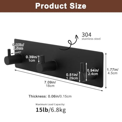 Adhesive Wall Mount Key Holder with 3 Hooks - No Drill, Rust-Resistant Stainless Steel Organizer