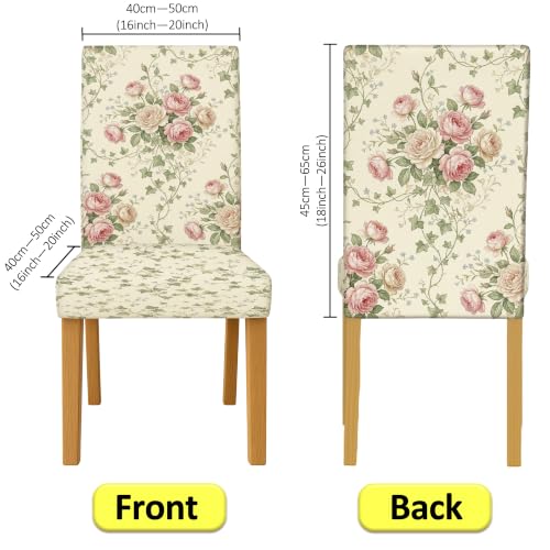 Cream Rose Chair Cover for Dining Chairs Vintage Floral Spring Washable Slipcover 1PCS