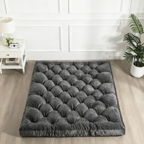 Japanese Floor Mattress Futon Queen Size Grey Foldable Roll Up Tatami Bed