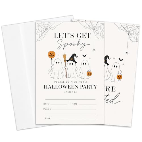 Cute Ghost Halloween Party Invitations with Envelopes and Cards - Neutral Spooky