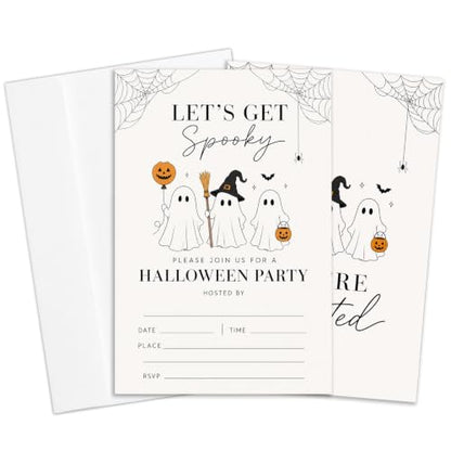 Cute Ghost Halloween Party Invitations with Envelopes and Cards - Neutral Spooky