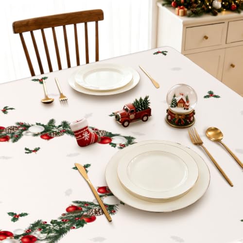 Christmas Tablecloth Ball Rectangular 60x102 Inch - Holiday Dining Decor - Variation of Xmas Balls