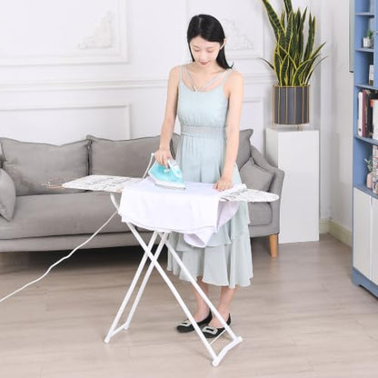 Foldable 42-Inch Ironing Board with Heat-Resistant Cover - White