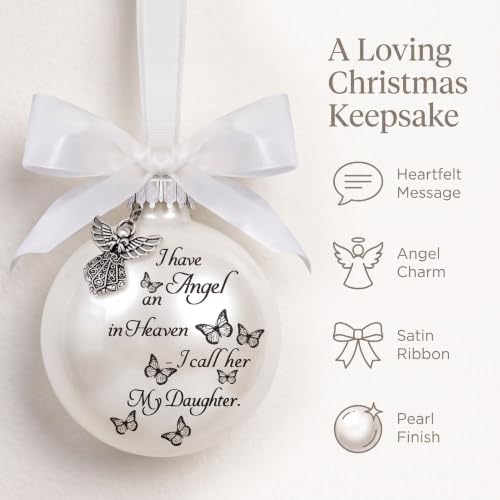 Angel Memorial Ornament with White Feathers and Bow Tie - Christmas Holiday Decorations for Loss of Daughter