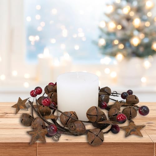 Rustic Christmas Jingle Bell Wreaths - Primitive Holiday Decor Set of 4