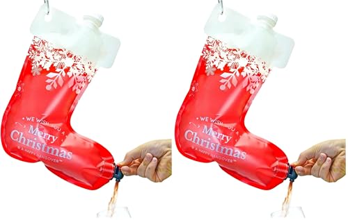 Holiday Stocking Wine Dispenser Bag 2.0 - Festive Drink Holder - Red/White - Variation 1