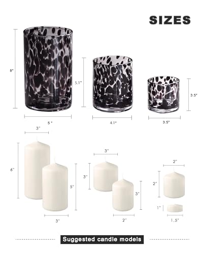 Clear Glass Hurricane Candle Holder Set with Black Tortoise Pattern - 3 Piece