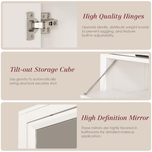 Bathroom Medicine Cabinet with Mirror and Tilt-Out Storage White