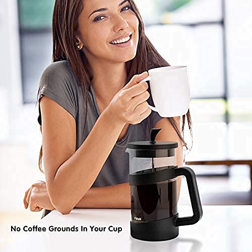 YiiMO French Press Coffee Maker, 34 Oz Large Glass Pitcher 4 Level Filter System Café Carafe Teapot plus Stainless Coffee Spoon n Cleaner Brush for Hot Cold Brew