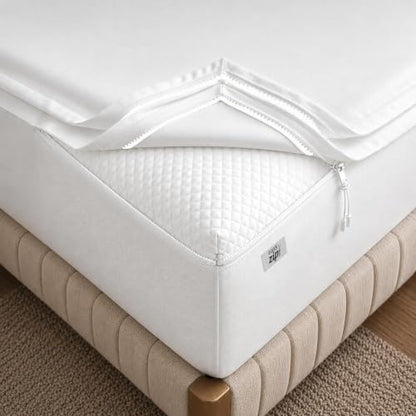 Cloud White King Zip Fitted Sheets 76x80 Inch Deep Pocket Luxury Cotton Blend Satin