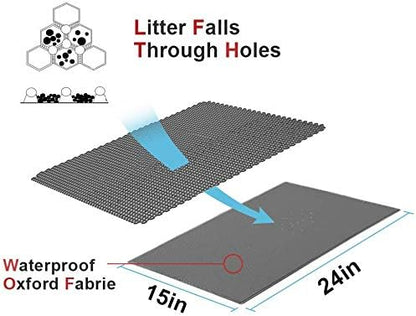 Pieviev Cat Litter Mat - Double Layer Waterproof Urine-Proof Design | Gray, 24x15 Inch