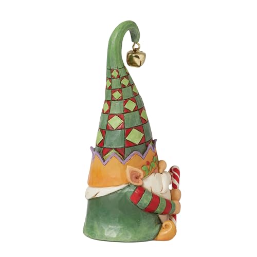 Gnome Elf Holding Candy Cane Christmas Figurine - Hand-Painted Resin Decor